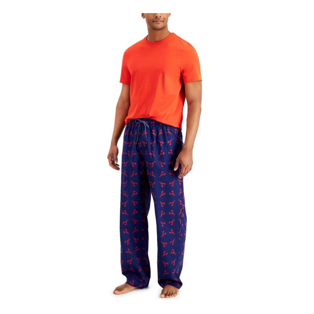 CLUBROOM Mens Navy Short Sleeve Top Straight leg Pants Pajamas N/A S